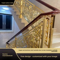 Rampe d'escalier classique en cuivre et aluminium, à cinq barres, pour intérieur, personnalisable, fixation au sol