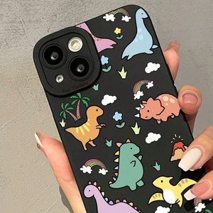Nuova <span class=keywords><strong>Cover</strong></span> per <span class=keywords><strong>iPhone</strong></span> 17 16 15 Pro Max 2025 con Motivo <span class=keywords><strong>Arcobaleno</strong></span> di Dinosauri Cartoni Animati e Piante, Nera Opaca a Pori Fini - Product Image 4
