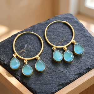 Pendientes de Aro con Cristal Azul en Forma de Lágrima, Estilo Vintage, Resistentes al Deslustre, Sin Níquel, Hipoalergénicos, Piedras Semipreciosas, Venta al Por Mayor - Product Image 2