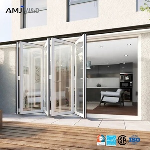 <span class=keywords><strong>Porte</strong></span> accordéon blanche robuste avec cadre en aluminium, double vitrage, pour véranda, portes pliantes françaises intérieures - Product Image 2