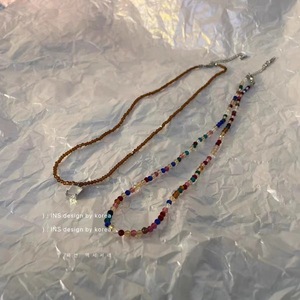 더블 레이어 보헤미안 스타일 목걸이 비치-영감을 컬러 유리 크리스탈 비즈 골드 도금 꽃 모양 패턴 체인 유형 - Product Image 6
