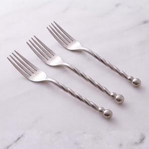 Ensemble de fourchettes élégantes avec manches torsadées et perle sur le dessus, finition miroir haute brillance, compatibles lave-vaisselle, pour les mariages, les événements et les dîners à la maison - Product Image 1