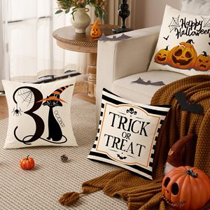 Fodera per cuscino in poliestere con stampa a tema Halloween, gatto nero e cappello da strega di ottobre - Product Image 3