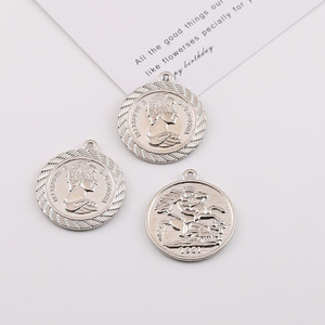 Vintage Beauty Head Coin Alloy Pendant 26Mm 16Mm Round Charm DIY Jewelry Accessories For <b>Necklace</b> Keychain Ornament - Product Image 4
