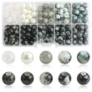 200 pcs 8mm Round Beads Box Set 10 Colors Crystal Crackle Glass Beads Kit For DIY Bracelet Necklace Making Loose Beads