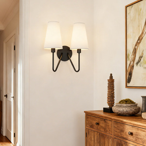 Lampe murale à double tête de style asiatique, corps en fer, abat-jour blanc, ampoule LED E27, commande par interrupteur, pour la décoration de la chambre à coucher et du couloir - Product Image 4