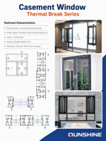 SUNGYE Portes et fenêtres à battants modernes en alliage d'aluminium à rupture de pont thermique, double vitrage trempé, insonorisées, pour villas, à haute efficacité énergétique