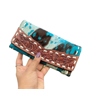 กระเป๋าคลัทช์หนังวัวแบบพับมือดีไซน์ใหม่แนววินเทจหนังสไตล์ตะวันตก - Product Image 1