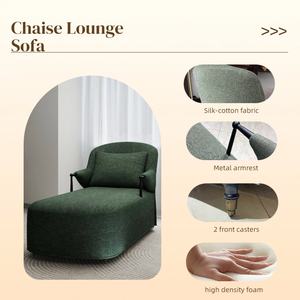 Sillón <span class=keywords><strong>Chaise</strong></span> <span class=keywords><strong>Longue</strong></span> Moderno de Tela Verde Oscuro con Reposabrazos Metálicos para Sala de Estar o Rincón de Lectura - Product Image 2
