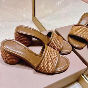 Sandalias informales de piel de oveja de verano para mujer, tendencia de moda coreana, ropa exterior de cuero genuino, paja de nicho de tacón grueso - Product Image 3