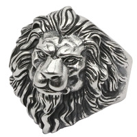 Bague ouverte en tungstène sculptée avec un lion audacieux pour homme, à porter sur l'index ; Bague large style rétro avec constellation du Lion