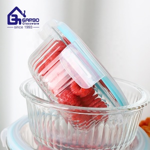 Supermarkt Runde geformte 400 ML High Boro silicate Glass Lebensmittel behälter Küche Precook Bowls Strip Design Glas Lunch Box - Product Image 5