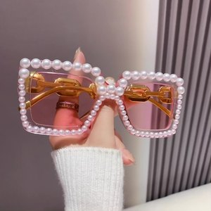 5531 New Fashion Seven Color Imitation Pearl Diamond English Letter Bride Square Frame Sunglasses <strong>Bachelor</strong> <strong>Party</strong> <strong>Glasses</strong> - Product Image 2