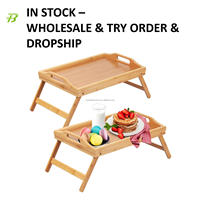 Stok nampan Saji kayu dengan kaki lipat bambu nampan makanan makan malam meja Lap lipat untuk Laptop nampan tempat tidur bambu portabel