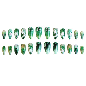 Faux ongles à presser style chinois, motif lotus et grue, forme amande, réutilisables, peints à la main, en acrylique, pour femmes - Product Image 4