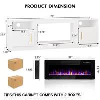 Meuble TV de cheminée de 70 pouces avec cheminée électrique de 36 pouces Console multimédia centrale de divertissement éclairée par LED Table de rangement pour téléviseurs
