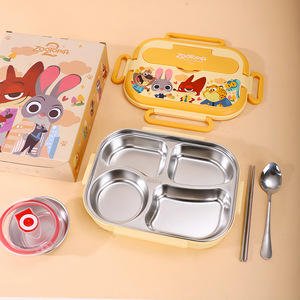 Boîte à lunch en acier inoxydable 304, boîte bento divisée à l'épreuve des fuites, motif dessin animé Zootopia/<span class=keywords><strong>Mickey</strong></span>, pour enfants et employés de bureau - Product Image 4