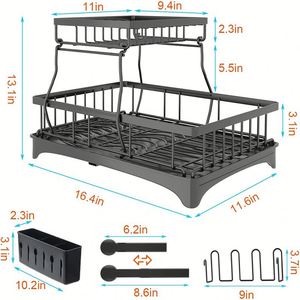 Égouttoir à vaisselle double niveau en métal détachable pour baguettes et ustensiles de cuisine, avec plateau de drainage, pour comptoir de cuisine domestique - Product Image 4