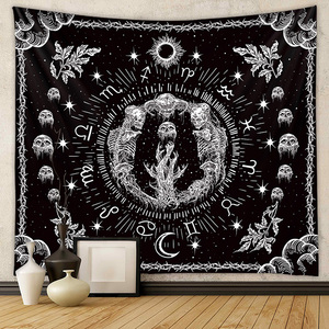 Dark Witchy Lunar Eclipse 3D-Druck Wandteppich Decke Liebhaber Blumen schädel Menschliches Skelett Wandteppich - Product Image 2