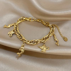 <span class=keywords><strong>Miou</strong></span> <span class=keywords><strong>Miou</strong></span>-388 Pulsera de Moda con Cadena de Acero Inoxidable Chapada en Oro, Hecha a Mano, con Colgante de Sirena, Mariposa y Lámpara Mágica - Product Image 3