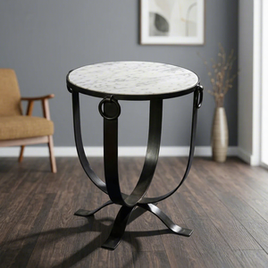 Modern Iron <b>Marble</b> <b>Side</b> <b>Table</b> Round <b>Marble</b> Top Sculptural Metal Base Accent <b>Table</b> for Living Room Bedroom Home Furniture - Product Image 3