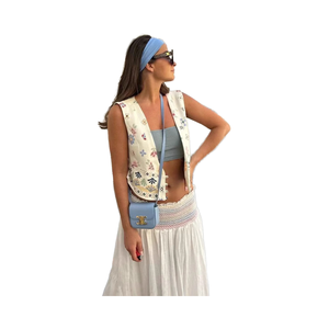 European American Style Cross-border 2025 New <strong>Women's</strong> Casual Summer Floral Printed Cotton <strong>Linen</strong> Breathable Short <strong>Waistcoat</strong> Top - Product Image 1