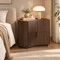 Table de chevet en noyer de style mi-siècle avec 2 tiroirs incurvés et rangement ouvert, table de nuit moderne en bois pour chambre à coucher et mobilier d'hôtel