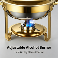 Ensemble complet de réchaud en acier inoxydable plaqué or avec brûleur et couvercle, chauffe-plats pour buffet, idéal pour les fêtes, banquets et traiteurs
