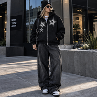 Sweat à capuche unisexe avec fermeture éclair et oreilles de chat, motif étoile en strass, veste à capuche streetwear entièrement zippée