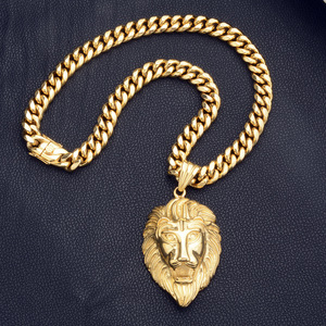 SC New Style Statement Vergoldete Halskette Trendy Edelstahl Halskette Retro Gold Löwenkopf Anhänger Halskette für Männer - Product Image 4