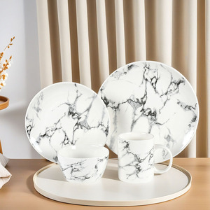 Commercial Marble White Ceramic <b>Dinnerware</b> <b>Set</b> Chip-Resistant & Dishwasher Safe BPA Free FDA/CE Certified <b>for</b> Restaurants - Product Image 1