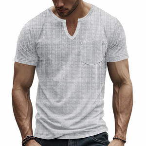 Camiseta de Verano para Hombre, Cuello en V, Secado Rápido, Manga Corta, Holgada, Informal, Transpirable, Tejido de Lino Sintético y Bambú - Product Image 6