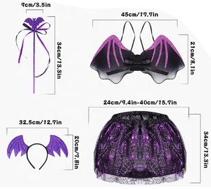 Niños Halloween Spider Web Print Tutu Dress Purple Devil Angel Costume Wings Fairy Wand con diadema 4PCs - Product Image 2