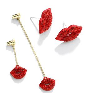 Venta al por mayor de moda largo labio en forma de diamante Stud pendientes para las mujeres aleación colgante pendientes - Product Image 6