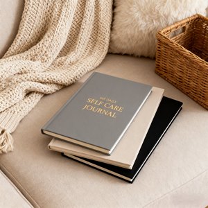 High Quality A5 Gray Almond Pink Thread Sewing Hardcover <b>Journal</b> for Daily Self Care Wellness Gratrition Mental Health - Product Image 4