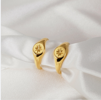 Trendy hypo allergen vergoldet graviert sechs zackigen Stern Edelstahl Siegelring Schmuck für Damen junge Frauen
