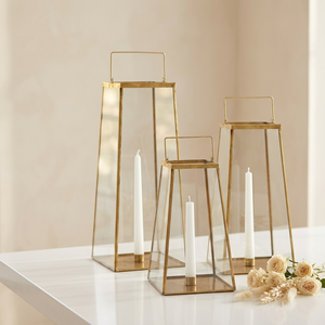 ผู้ผลิตเชิงเทียนแก้วทรงกรวยกรอบโลหะทองเหลืองสำหรับตกแต่งงานแต่งงาน - Product Image 2