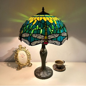 LongHuiJing Tiffany Lamps Stained Glass Lamp Green Dragonfly Style Crystal Bead Handcrafted Dome Lampshade AC E26 for Home Decor - Product Image 3