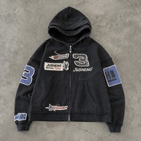 Vêtements personnalisés imprimés, sweat à capuche zippé brodé sans cordon, effet délavé, double capuche, en tissu French Terry rayé pour hommes