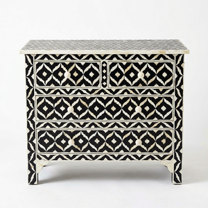 Meuble de salon à incrustation d'os, 4 tiroirs, motif Chevron, couleur Orange, meubles de salon, artisanat de qualité indienne - Product Image 2
