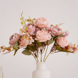 ขายส่งดอกไม้ประดิษฐ์จากโรงงาน ดอกกุหลาบสองสี 7 หัว สำหรับตกแต่งบ้าน งานปาร์ตี้ ขายส่ง - Product Image 1