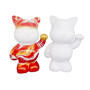 Gatto Portafortuna in Vinile Fai-da-Te, Ornamenti in Plastica, Bambole Bianche, Salvadanaio Dipinto a Mano - Product Image 1