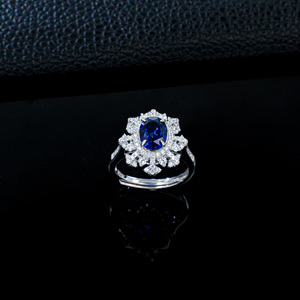 Anillo de Lujo de Plata de Ley S925 con Zafiro Azul Cultivado en Laboratorio, Corte Redondo, Joyería Fina para Mujer, Anillo de Compromiso, Boda, Uso Diario, Fiesta, Venta al por Mayor - Product Image 3
