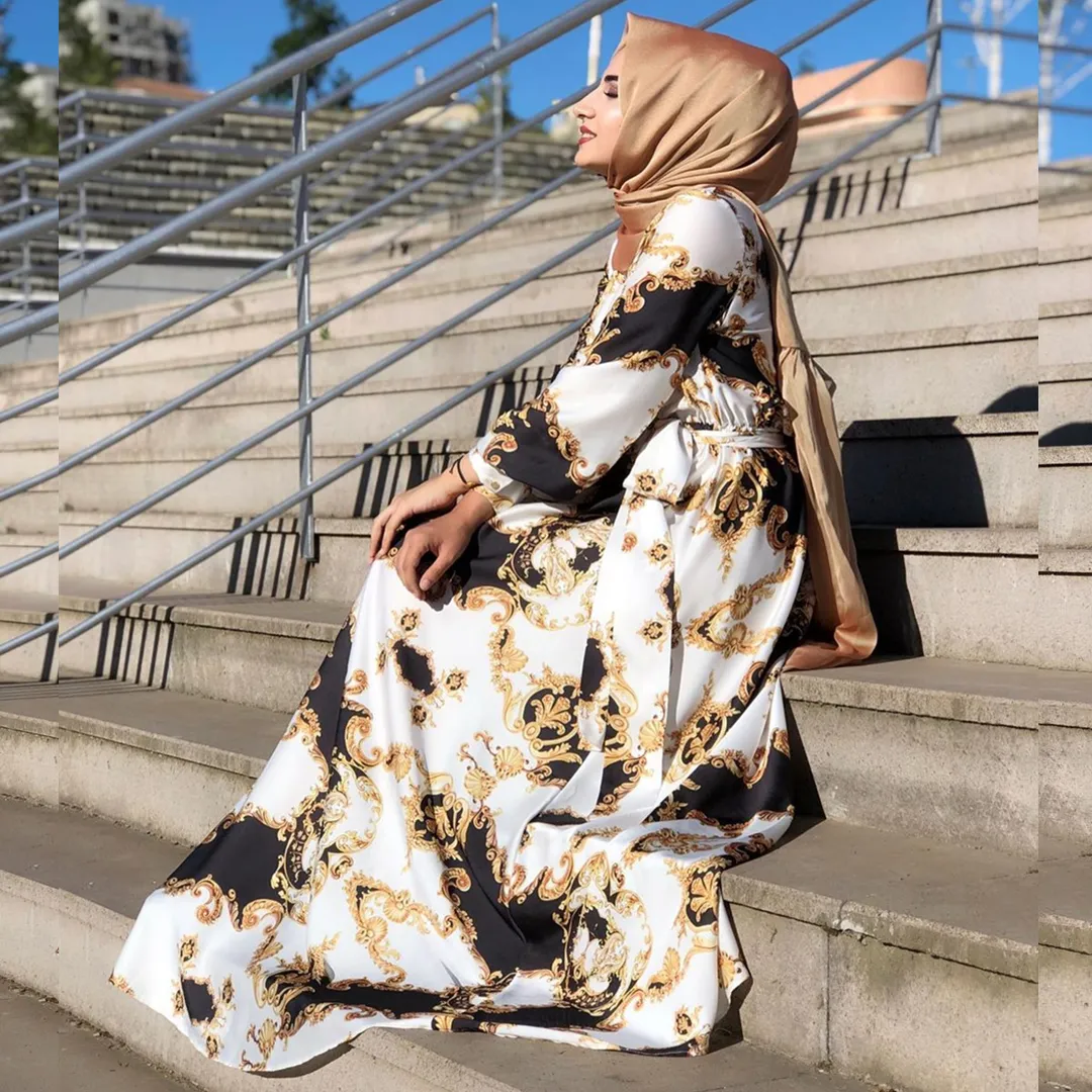 여름 꽃 인쇄 이슬람 긴 드레스 최신 디자인 두바이 파티 이슬람 의류 이슬람 드레스 abaya 긴 드레스 여성 이슬람