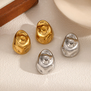 ต่างหูสแตนเลสทรงกระดุมแบบไม่สมมาตร สีทอง สีเงิน ดีไซน์เรขาคณิต สำหรับผู้หญิง เครื่องประดับแฟชั่น - Product Image 2