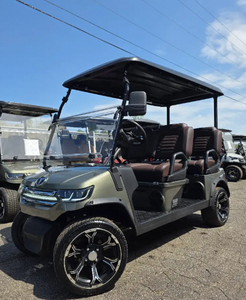 Voiture de golf électrique 4 roues, batterie lithium 24V, double moteur 400W, style moderne, toit noir, lumières LED bleues - Product Image 2