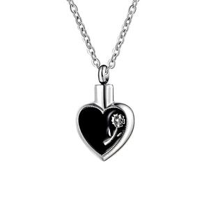 Collier Pendentif Urne Cœur Fleur de Rose en Acier Inoxydable Plaqué Argent, Émail Fleur de Soleil, Souvenir Commémoratif pour Enfants - Product Image 1
