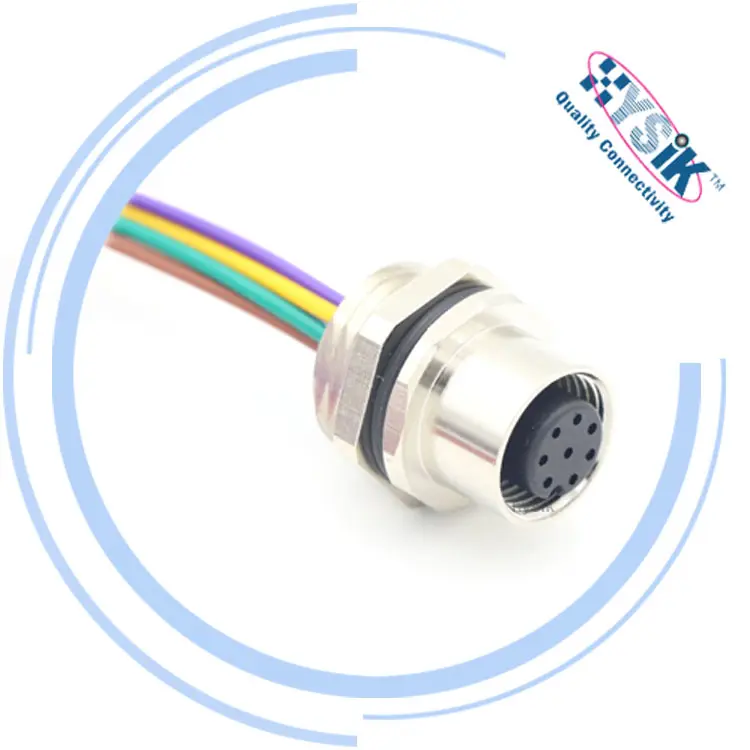 A Code Female /3/4/5/6/8/12 Pin M12 connector Aviation Panel mount Socket M16*1.5 with PVC Cable wires M12 Circular Connector