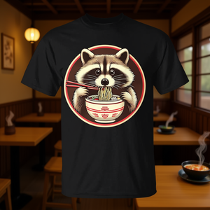 Camiseta Estética Kawaii Neko con Diseño de Ramen Japonés, Camiseta Promocional con Diseño de Mapache y Ramen - Product Image 3