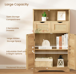 Mueble <span class=keywords><strong>de</strong></span> Almacenamiento con 2 Cajones y Estantes Ajustables, Aparador <span class=keywords><strong>de</strong></span> Ratán para Sala <span class=keywords><strong>de</strong></span> Estar, Cocina, Oficina en Casa - Product Image 4